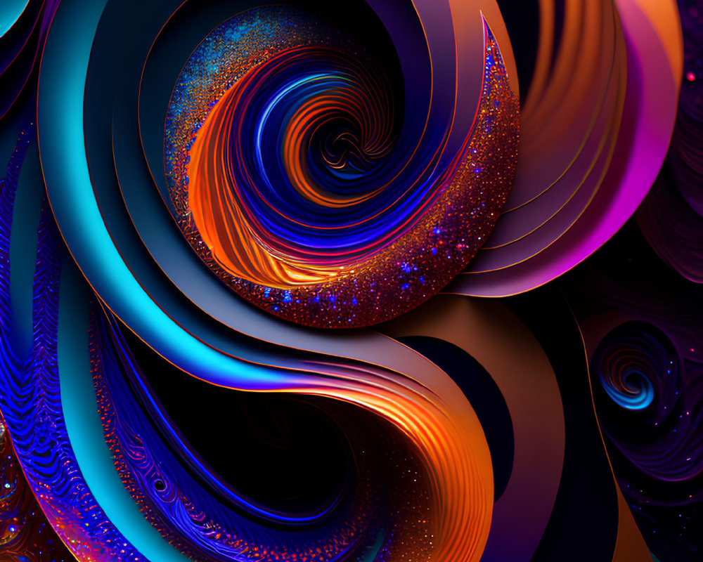 Abstract Digital Artwork: Swirling Patterns in Blues, Oranges, and Purples