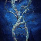 DNA helix tree illustration on textured blue background