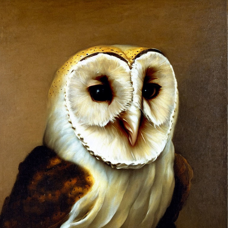 Realistic Barn Owl Painting with Heart-Shaped Face and Dark Eyes
