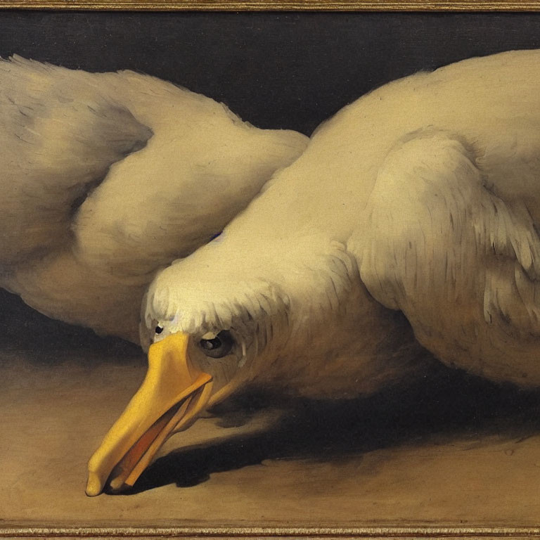 Detailed Close-Up of White Swan Painting with Stretched Neck