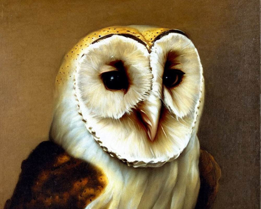 Realistic Barn Owl Painting with Heart-Shaped Face and Dark Eyes
