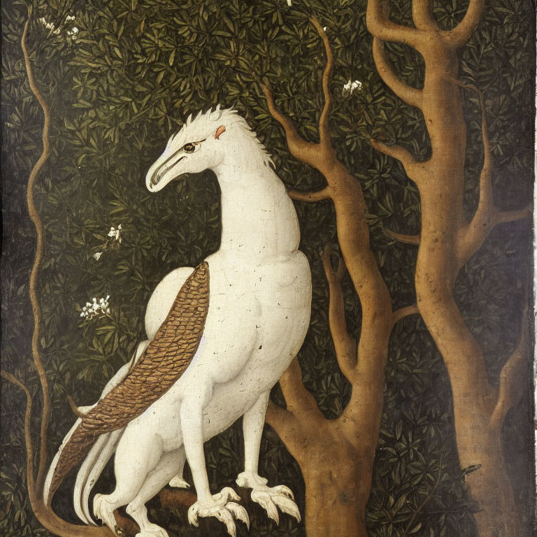 White Griffin Painting Perched in Tree