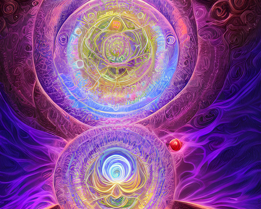 Colorful Psychedelic Artwork: Spirals and Mandala Patterns in Purple, Blue, and