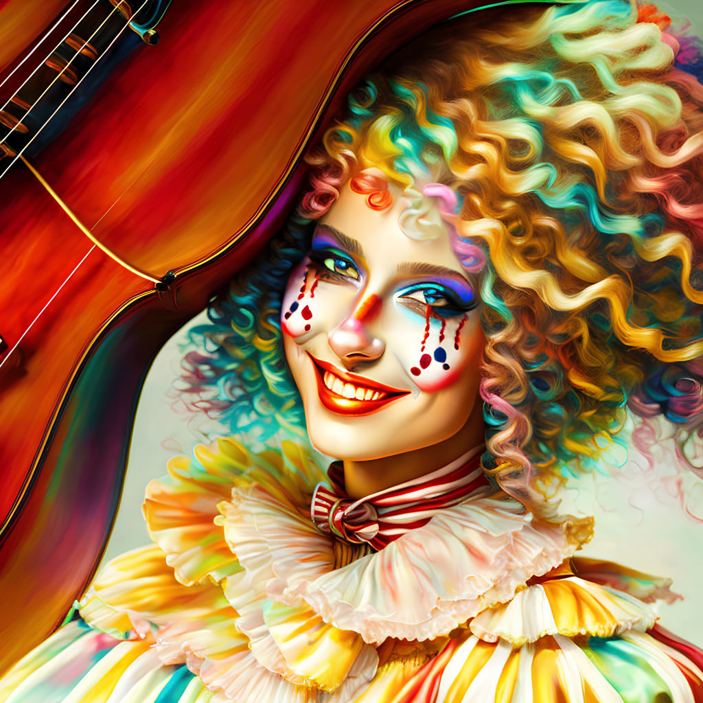 Colorful Clown with Cello in Warm Tones