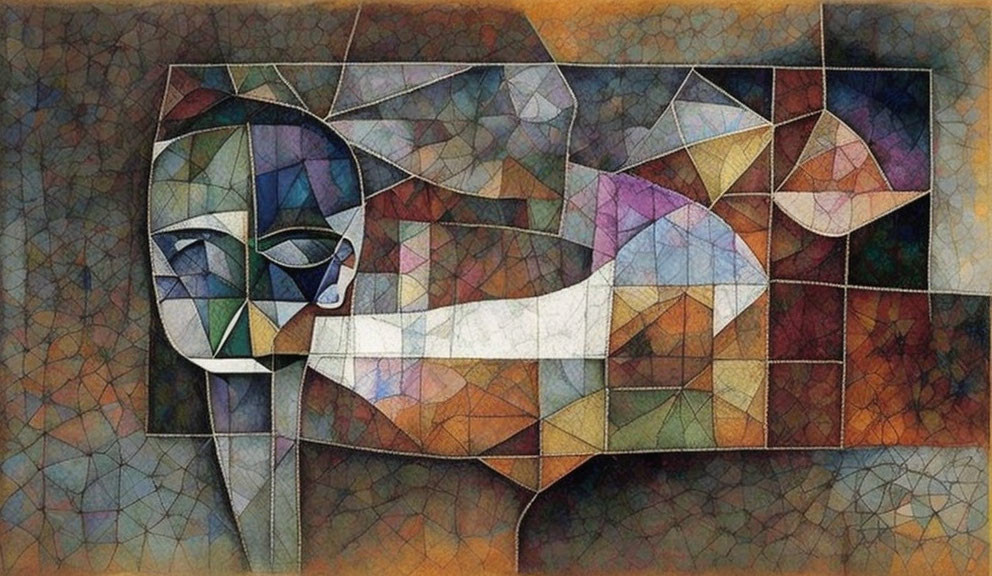 Colorful Cubist Abstract Artwork: Geometric Human Profile in Light and Dark Contrast