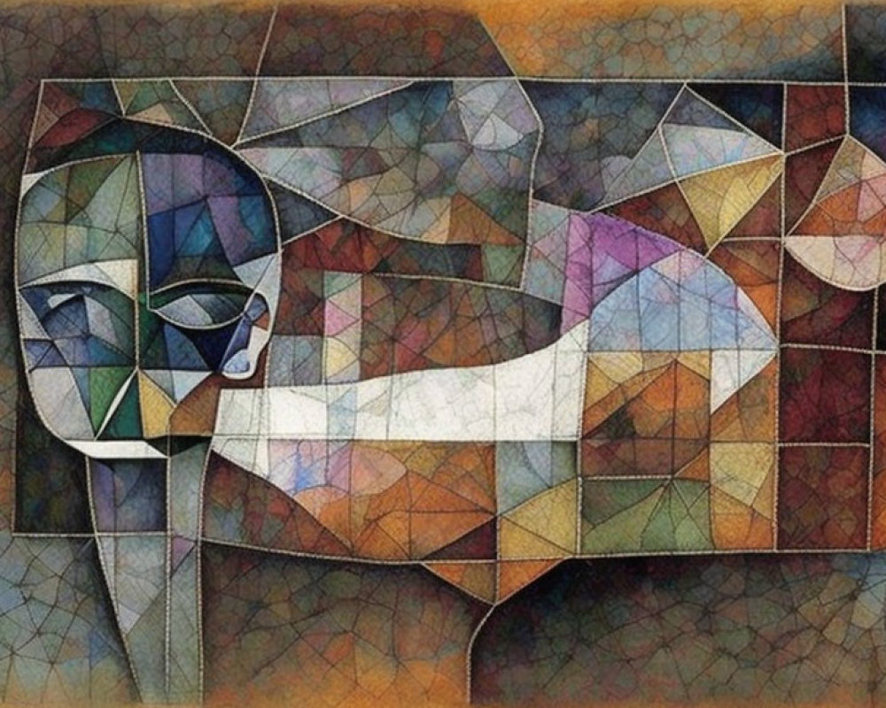 Colorful Cubist Abstract Artwork: Geometric Human Profile in Light and Dark Contrast