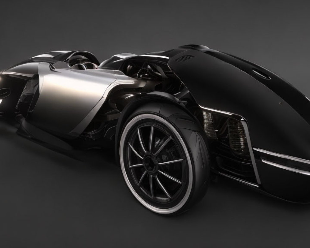 Futuristic Black and Silver Sports Car with Aerodynamic Design