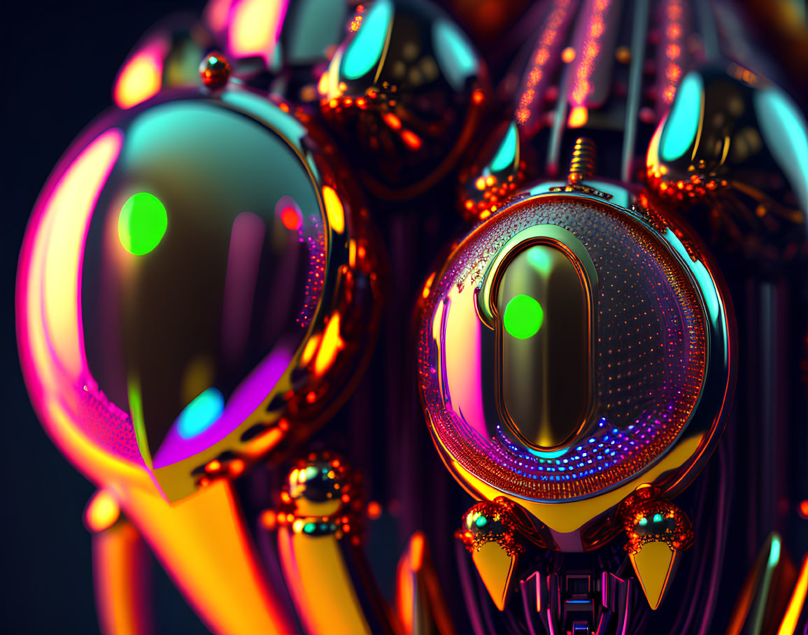 Detailed Futuristic 3D Chrome Spheres and Neon Shapes Illustration