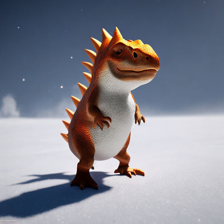 Spiky Back Orange and White Dinosaur in Snowy Landscape