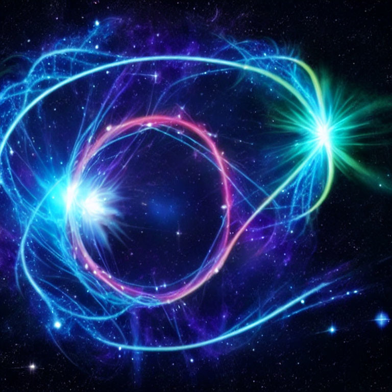Colorful digital artwork: cosmic phenomenon with neon lights and magnetic fields