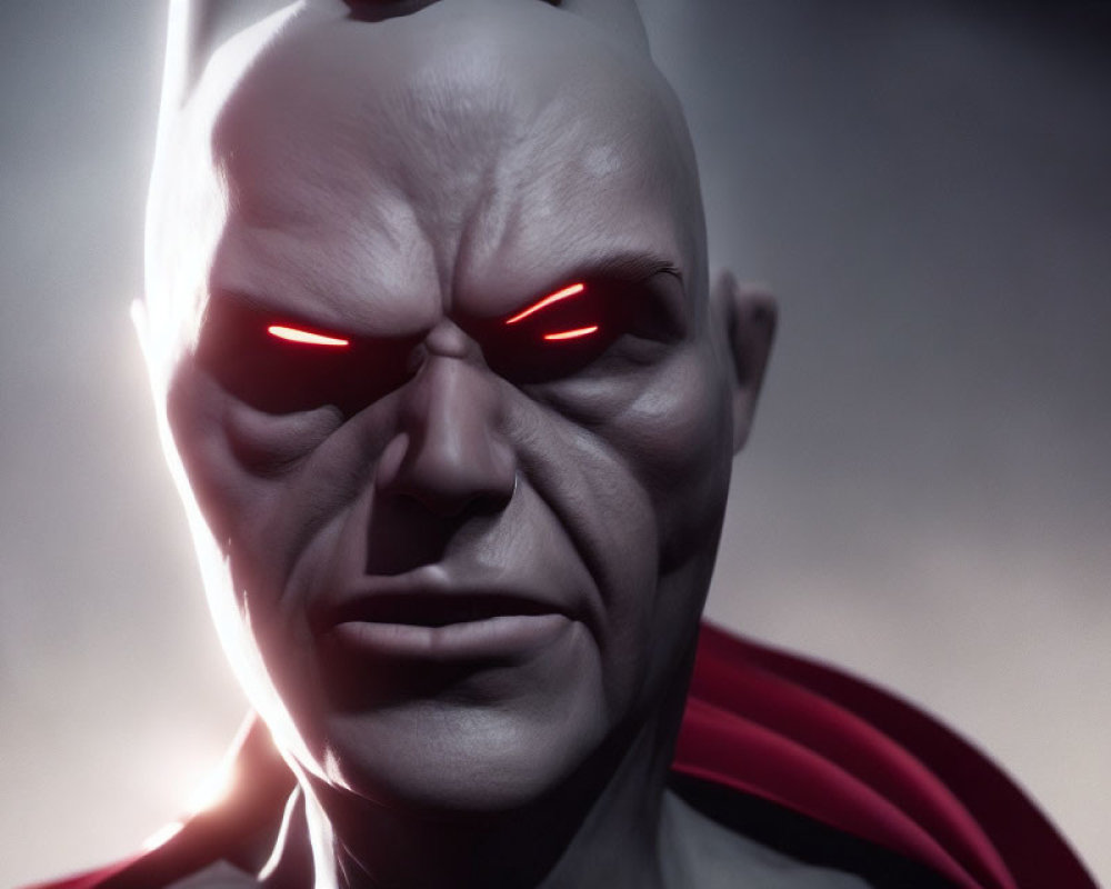 Detailed Bald Animated Character with Glowing Red Eyes