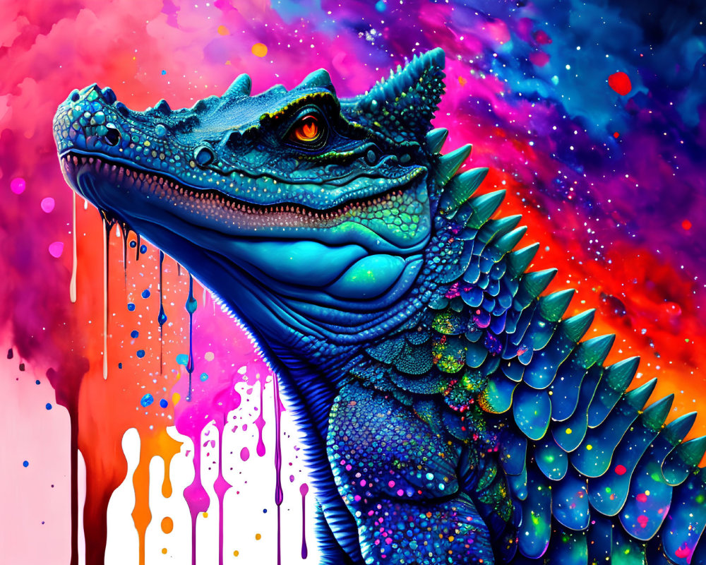 Colorful Crocodile Artwork with Cosmic Background