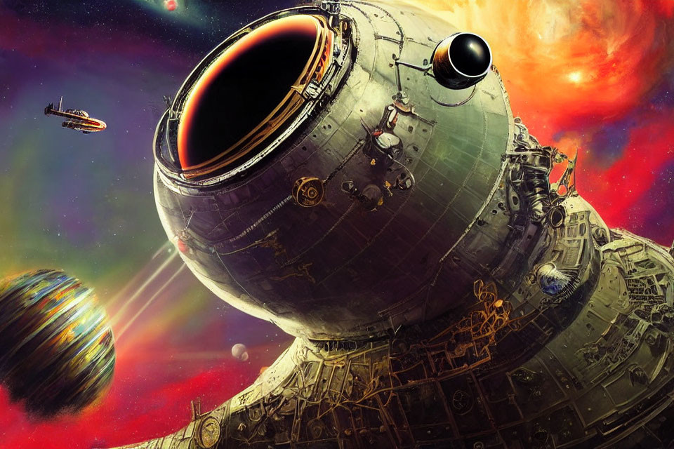 Detailed Spaceship in Vibrant Sci-Fi Scene with Cosmic Backdrop
