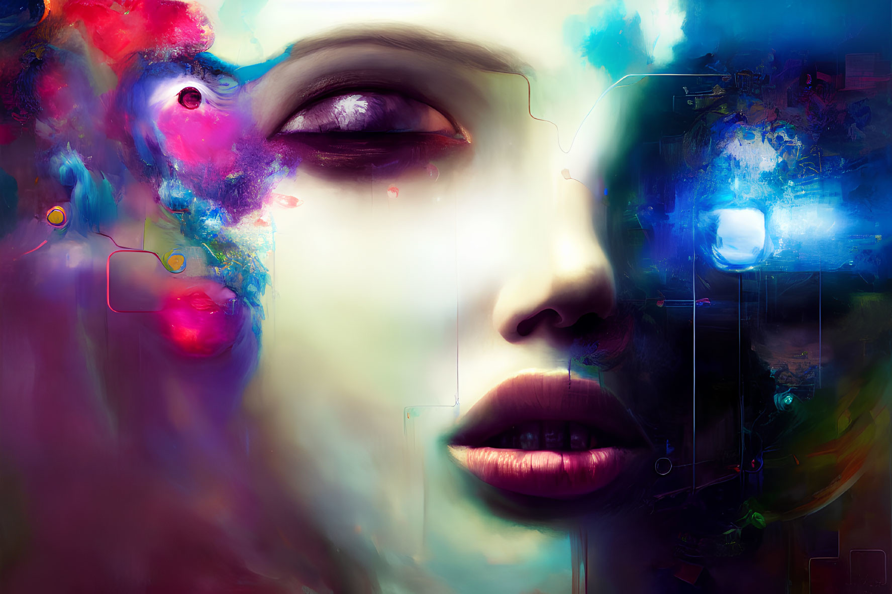 Colorful Abstract Female Face Artwork with Geometric Shapes