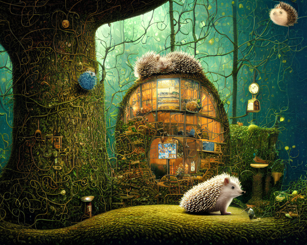 Detailed Hedgehog Home Illustration with Whimsical Lighting