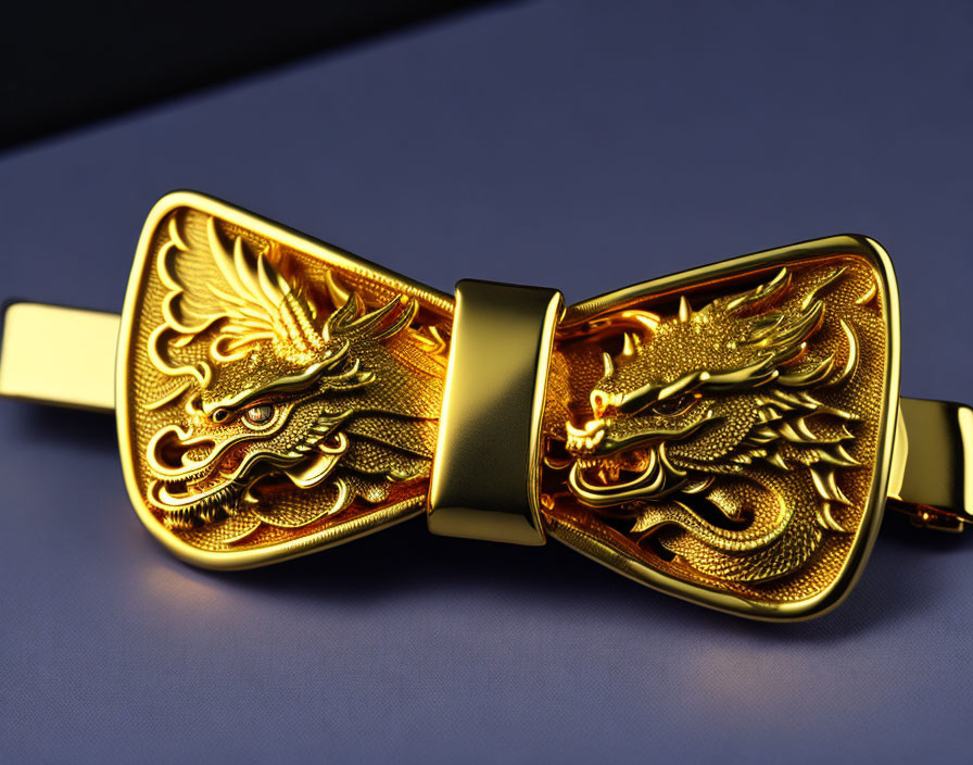 Luxurious Golden Dragon Design Belt Buckle on Blue Background
