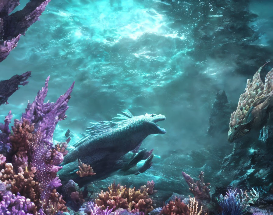 Colorful Corals and Fantastical Sea Creature in Underwater Scene