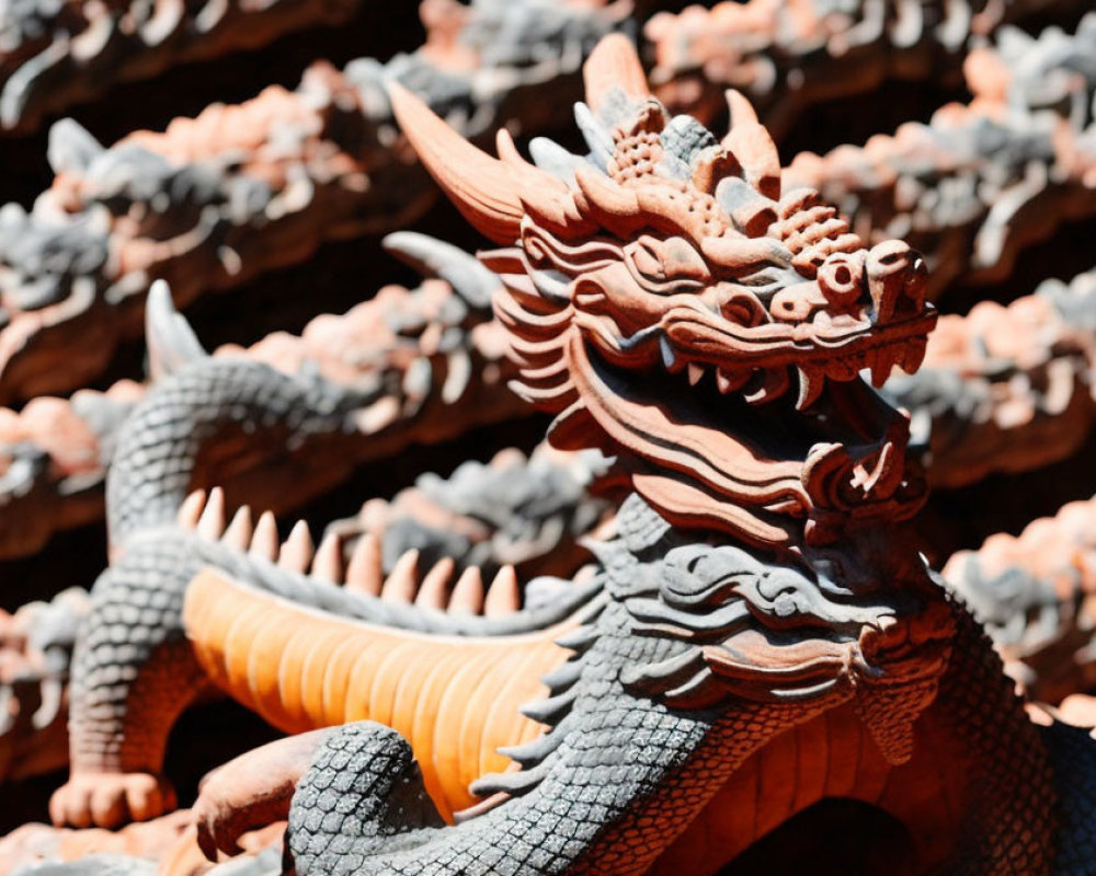 Detailed Wooden Dragon Carving Highlighting Asian Artistry