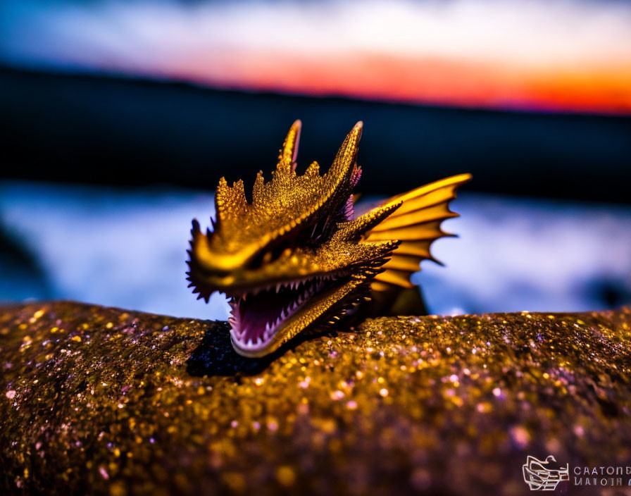 Crested newt silhouette against vibrant sunset with dramatic lighting