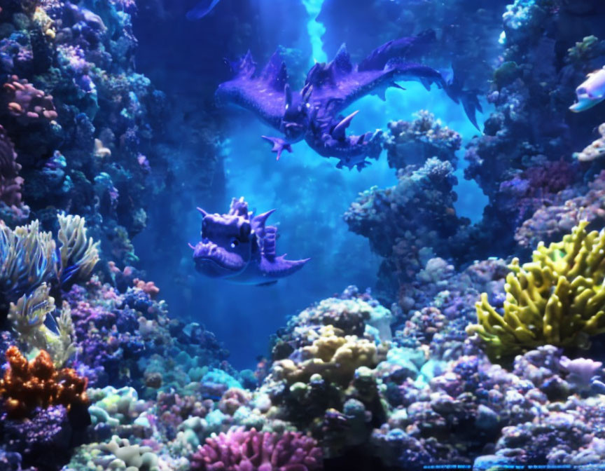 Vibrant Underwater Coral Landscape with Sea Dragons