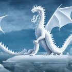White Dragon on Icy Surface with Frigid Sea