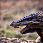 Detailed Dragon Model with Sharp Teeth and Glowing Eyes on Wooden Surface