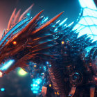 Futuristic mechanized dragon with neon lights and cybernetic enhancements