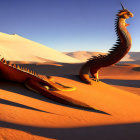 Majestic dragon with orange-yellow scales in desert landscape