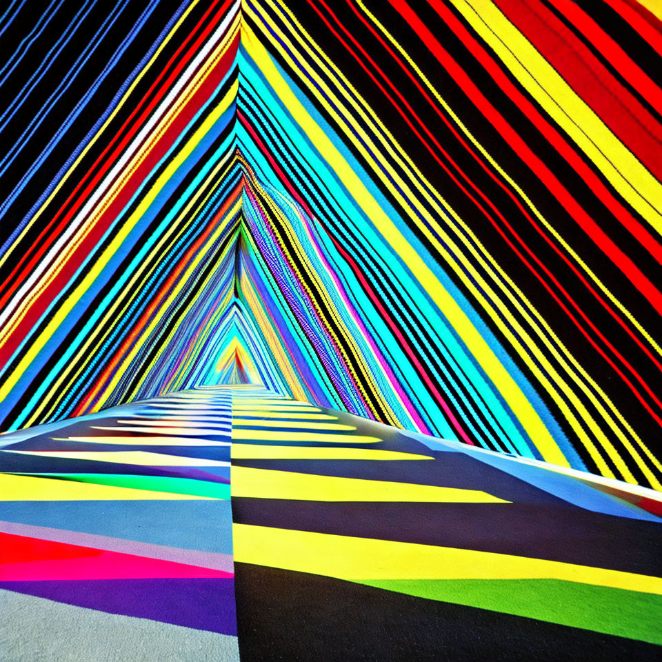 Colorful Geometric Mural with Perspective Illusion and Bright Hues