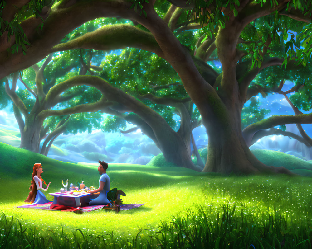 Couple's Picnic in Sunlit Forest Clearing
