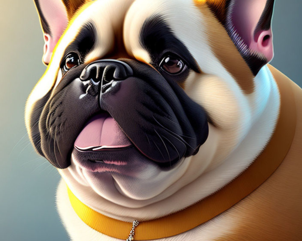 Detailed French Bulldog Illustration with Prominent Eyes and Tan Collar