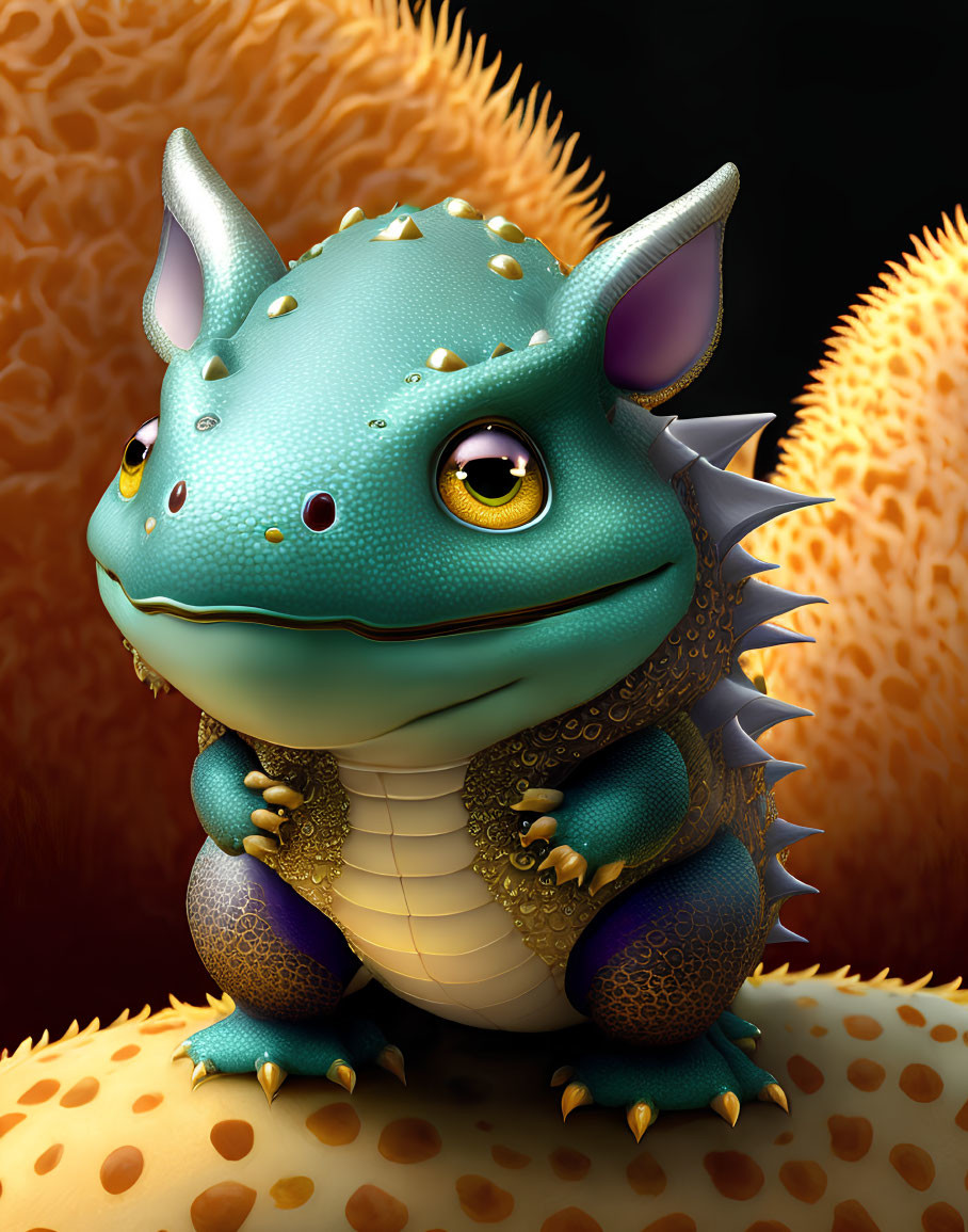 Blue dragon-like creature with expressive eyes on textured surface
