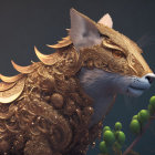 Steampunk-style armored cat in digital art
