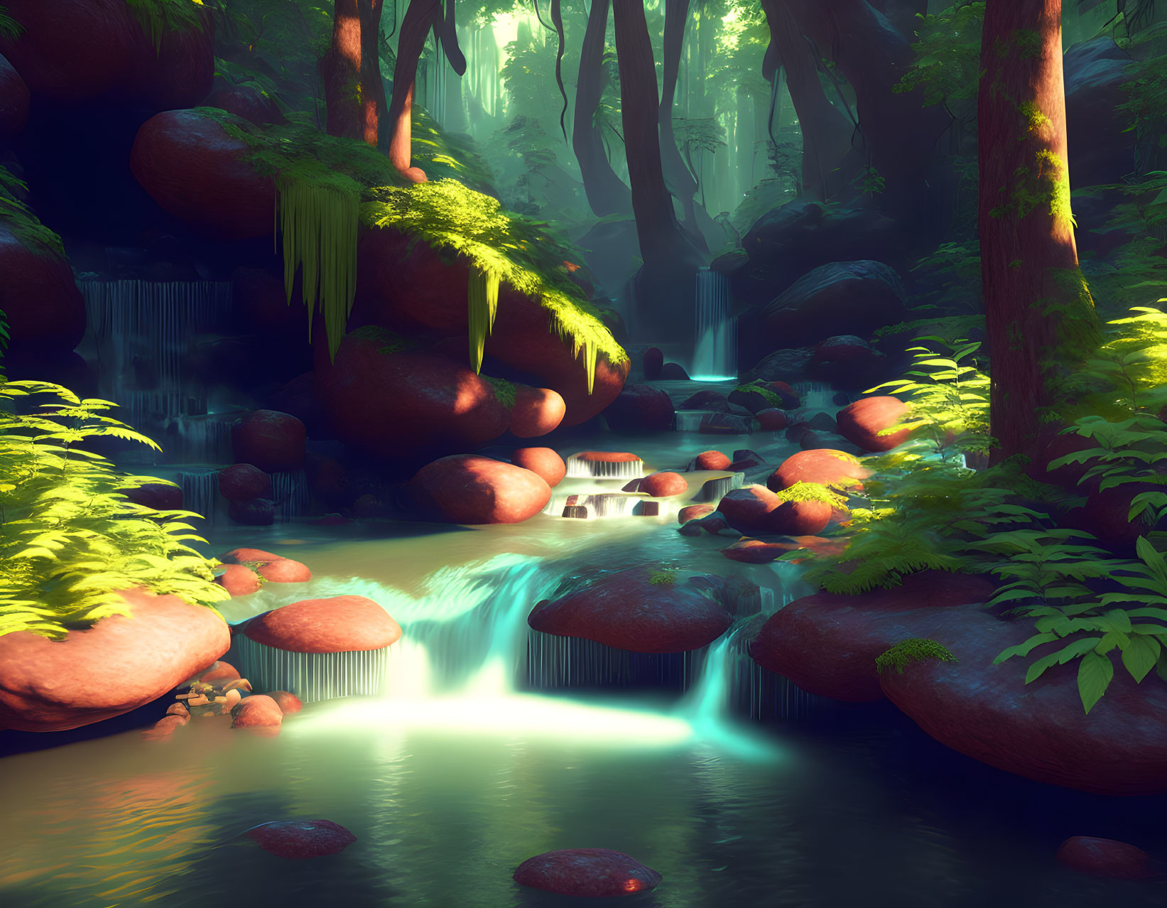 a quiet river in a beautiful forest