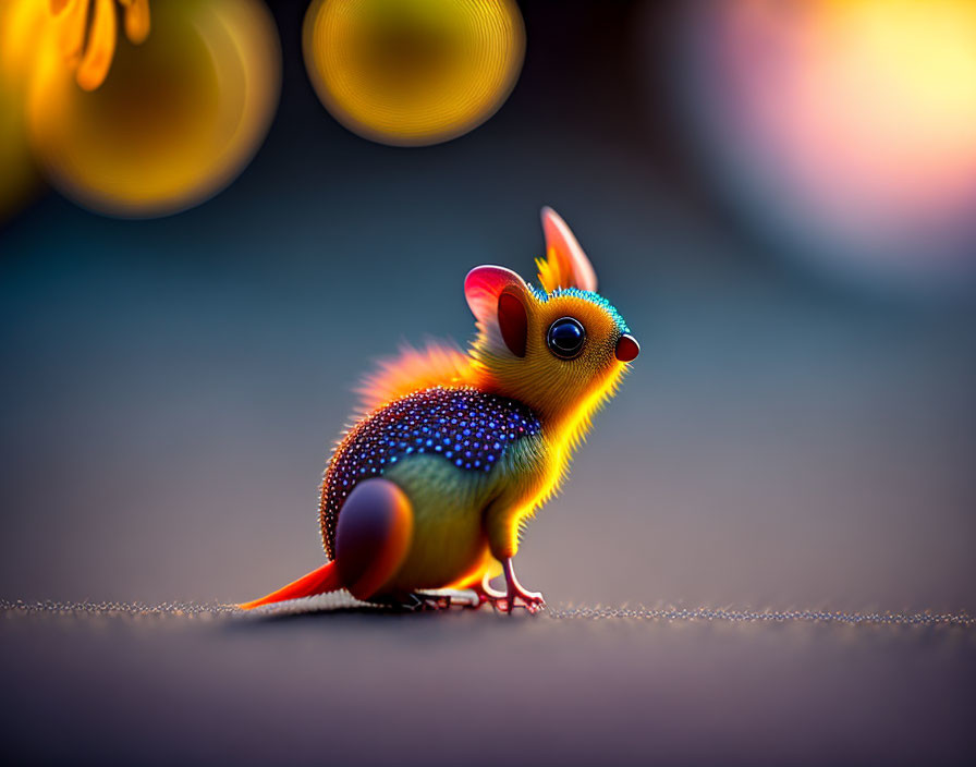 Colorful Small Creature with Fairy-like Wings in Dreamy Setting