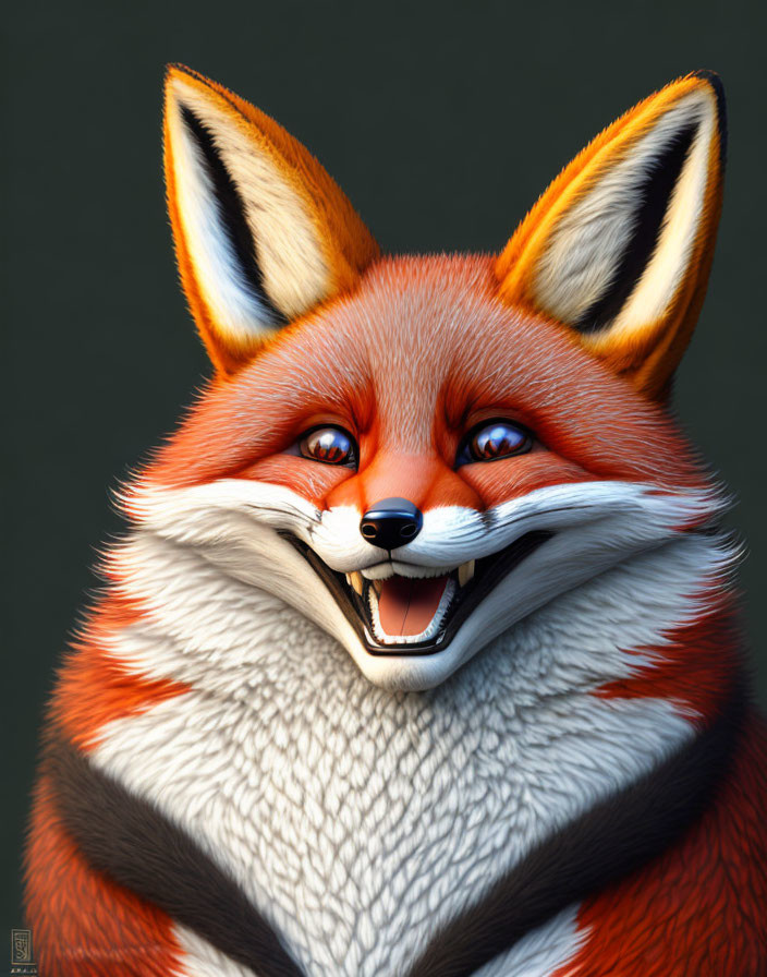 Detailed Close-Up of Smiling Red Fox with Realistic Fur