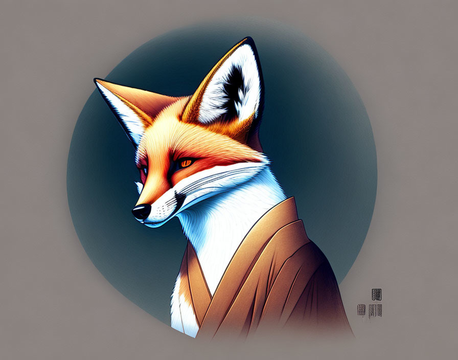 Anthropomorphic fox in stylish brown jacket with detailed fur texture
