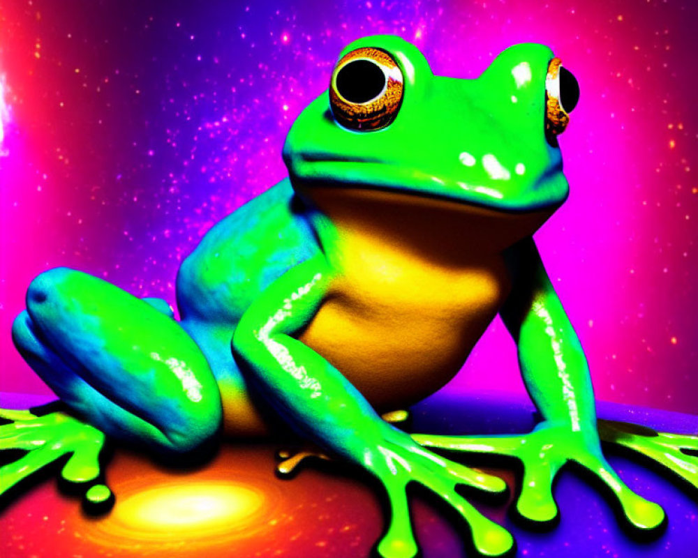 Colorful Frog Artwork on Vibrant Magenta and Purple Background