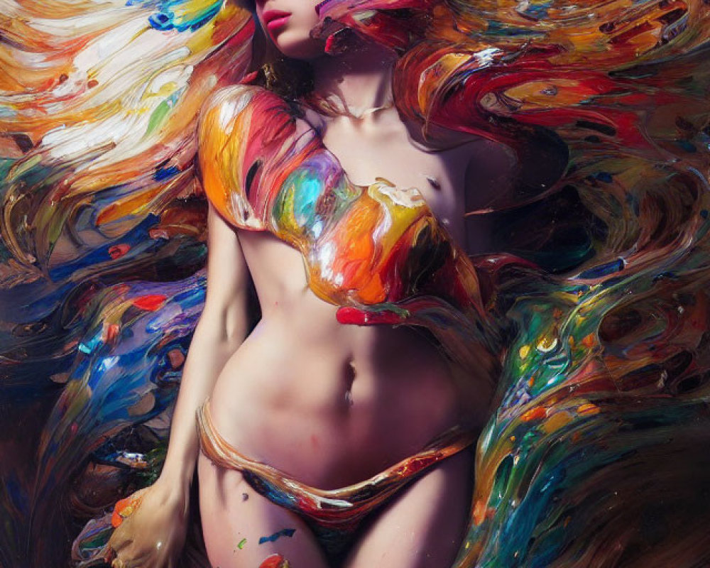 Abstract Art: Woman Blended with Colorful Paint Strokes