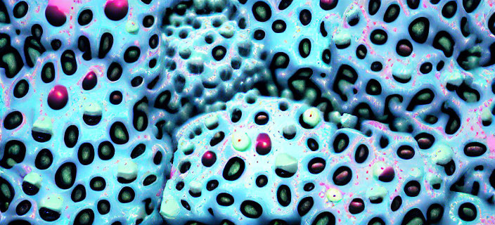 Blue, Purple, and Teal Microscopic Cell Patterns and Orbs