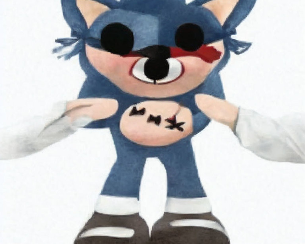 Blue Hedgehog Plush Toy with Eye Mask and Heart Design