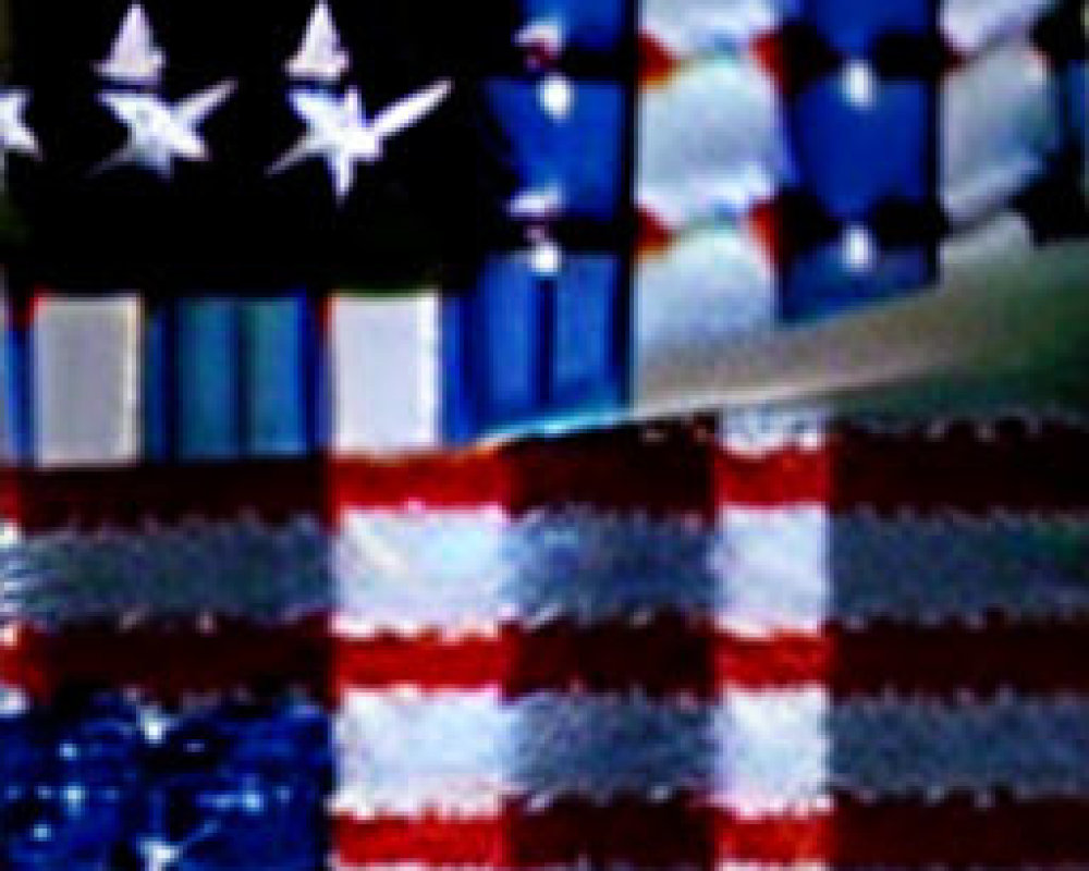 Pixelated United States flag in red, white, and blue
