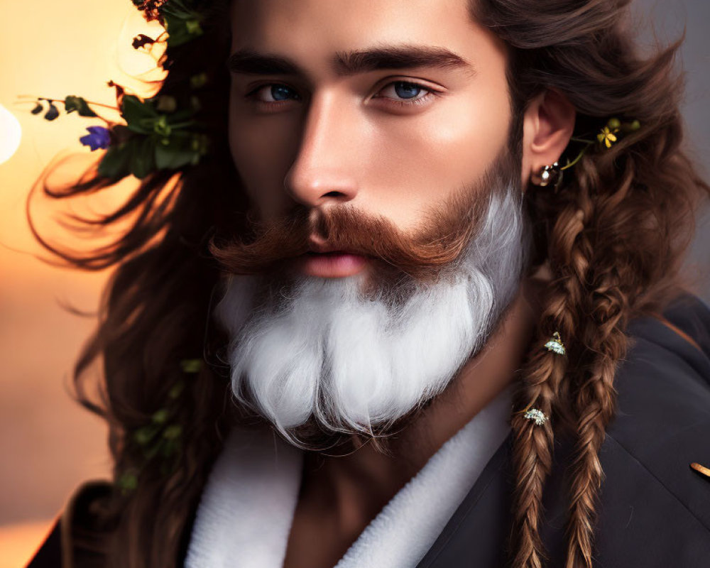 Man with Two-Toned Beard, Braided Hair, Blue Eyes, & Epaulette Coat