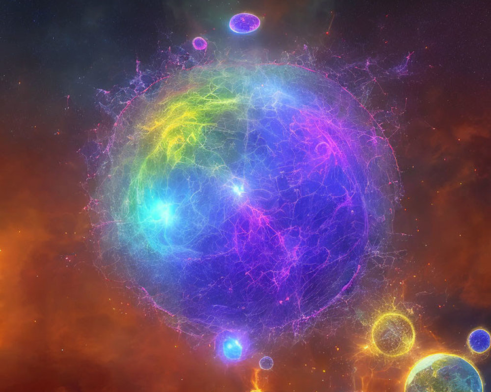 Colorful Abstract Cosmic Artwork with Interconnected Spheres