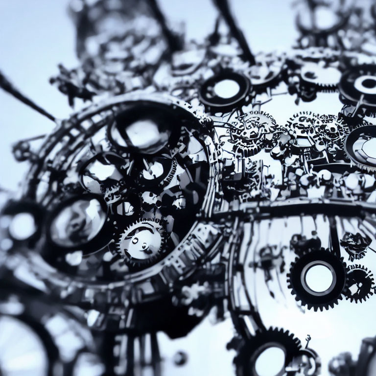 Intricate Monochrome Machinery Abstract with Interlocked Gears