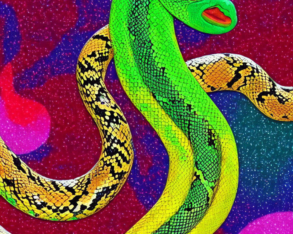 Colorful Snake Illustration on Cosmic Background