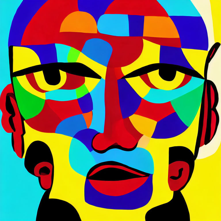 Vibrant Cubist-style abstract face painting with bold geometric shapes