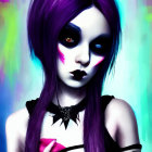 Gothic Style Portrait Featuring Person with Purple Hair, Black Lipstick, Dark Eye Makeup, and