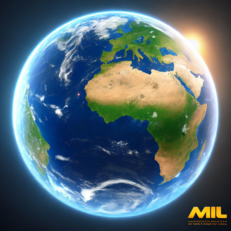 Realistic 3D Earth Rendering with Europe, Africa, and Asia from Space
