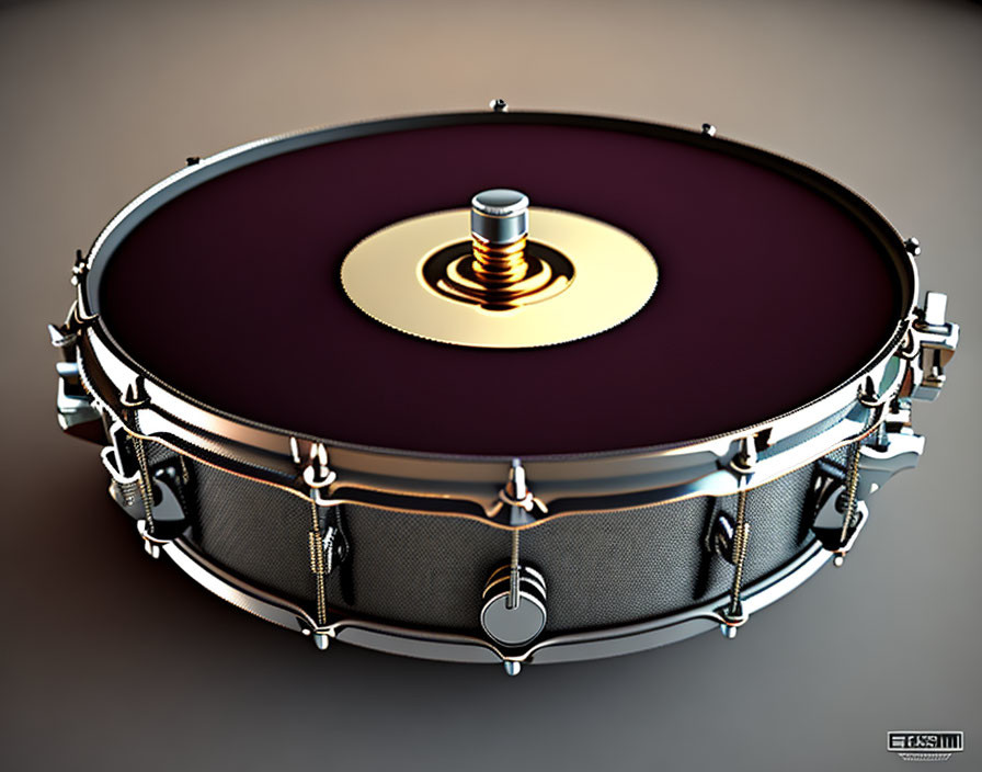 Detailed 3D Rendering of Maroon Snare Drum on Neutral Background